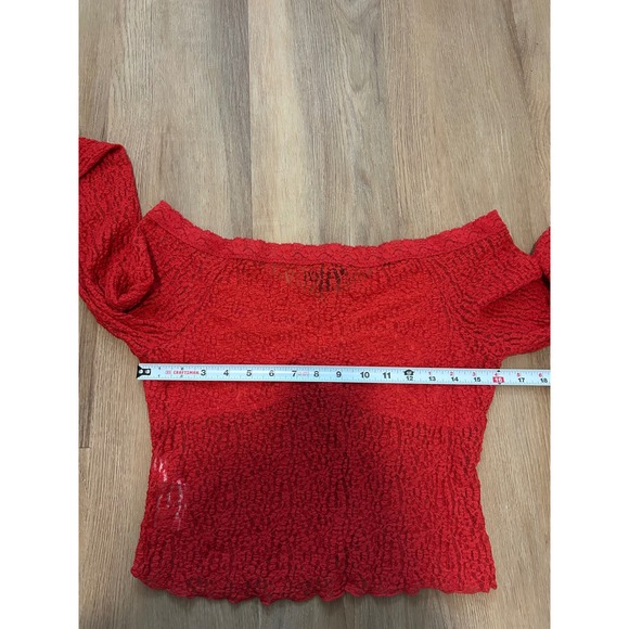 Red Lace Off Shoulder Flare Sleeve Top Y2K Whimsigoth Large orange Fairycore - Picture 7 of 7